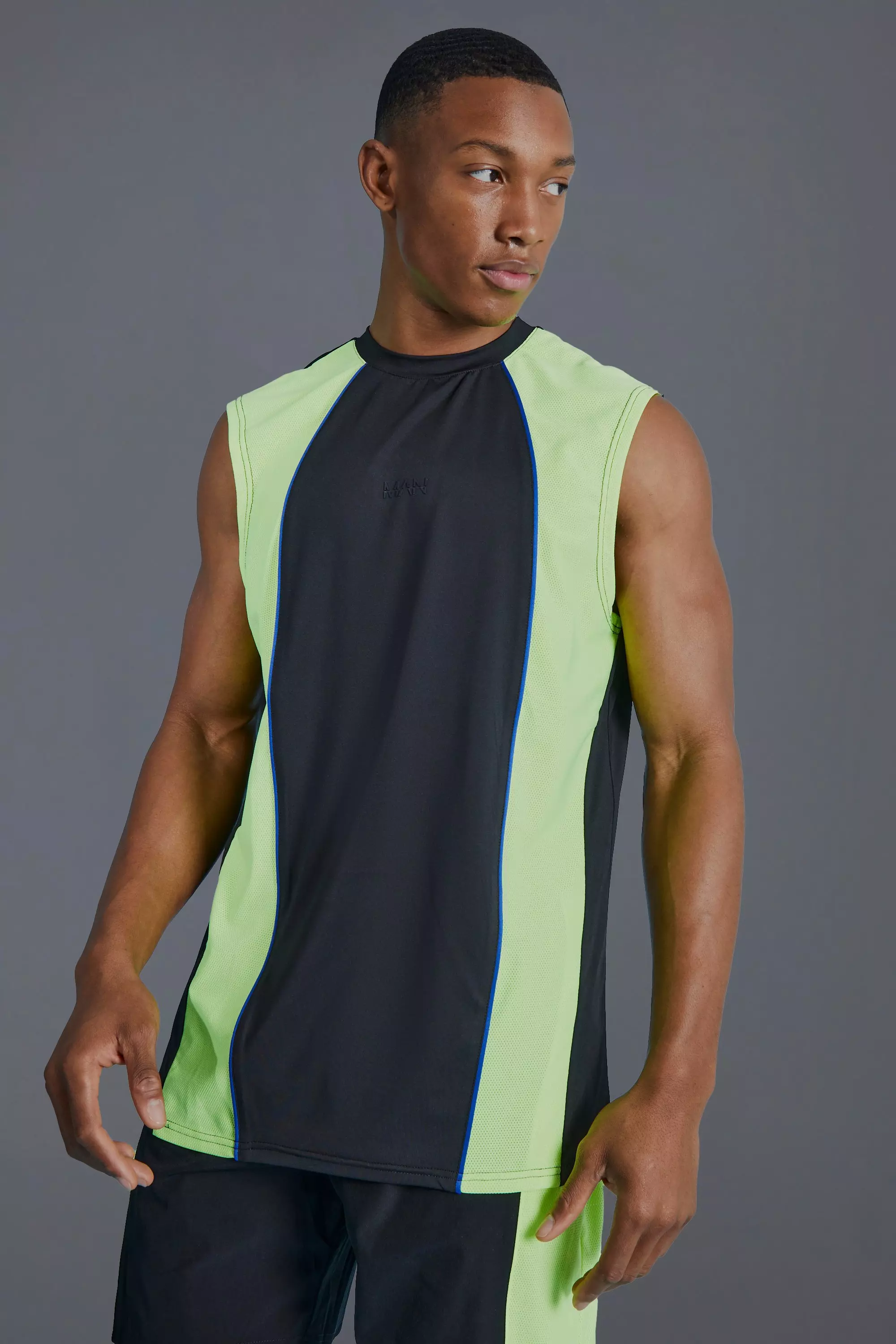 Black Man Active Muscle Fit Colour Block Vest