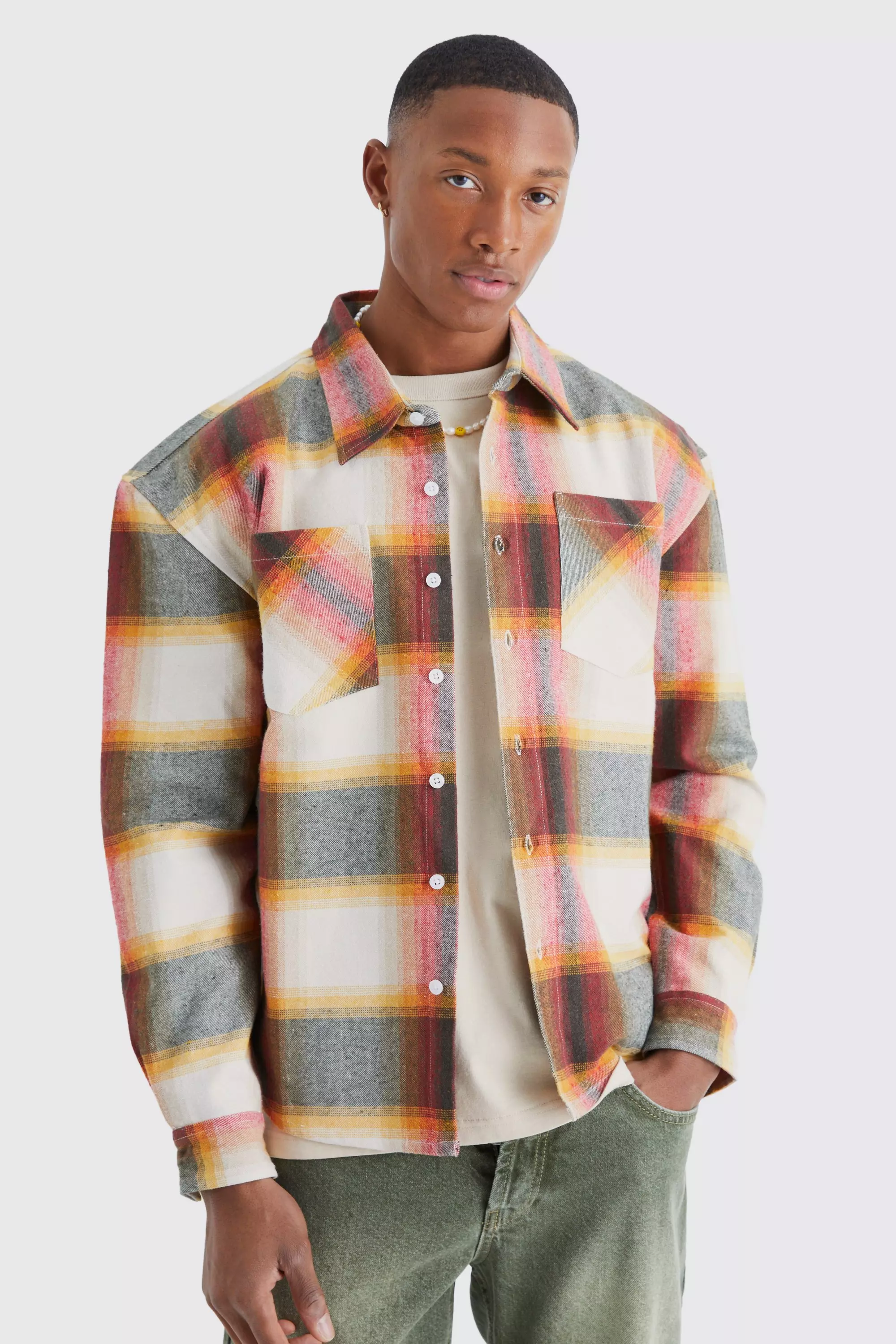 Heavyweight Check Boxy Overshirt Orange