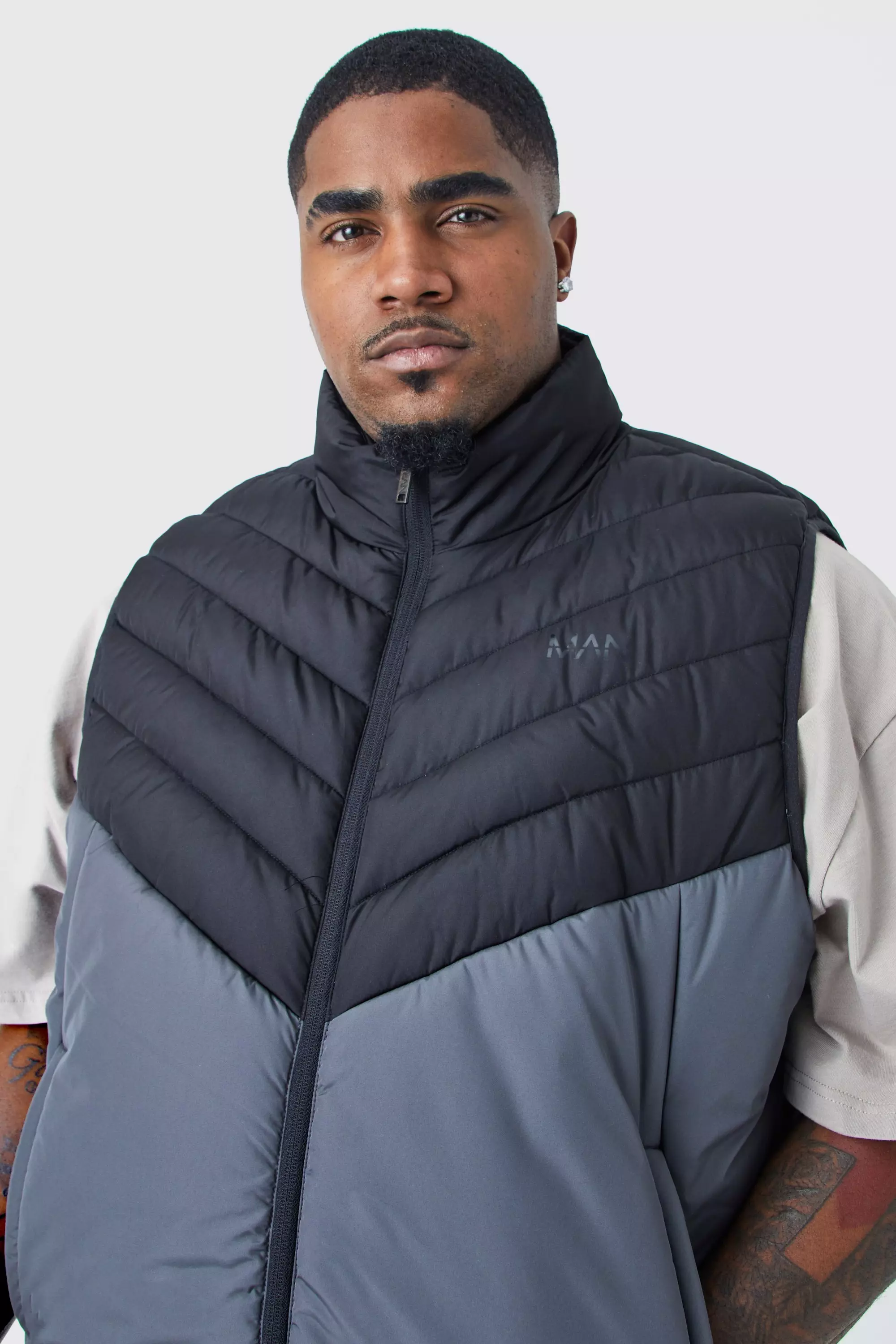 Grande taille Veste sans manches color block a col cheminee MAN boohooMAN FR