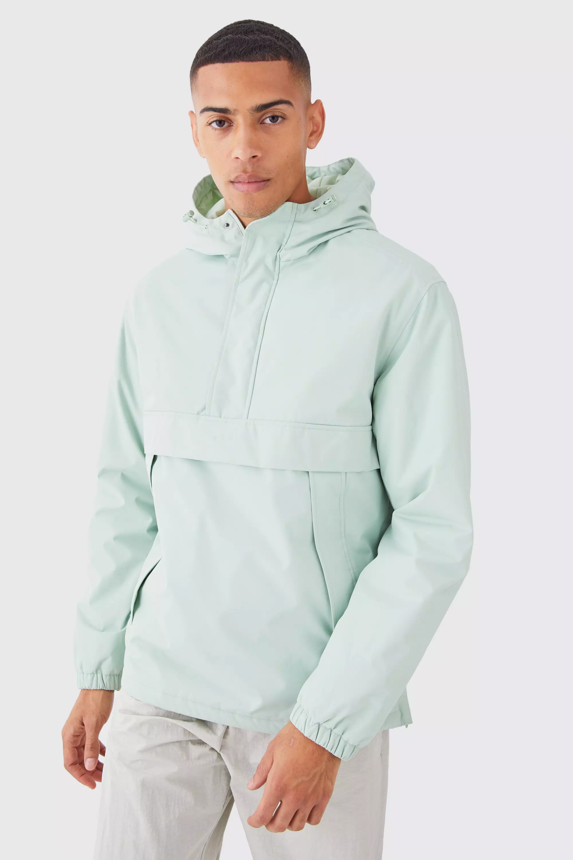 Sage Green Man Overhead Hooded Parka