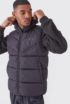 Tall Man Dash Quilted Funnel Neck Gilet Black
