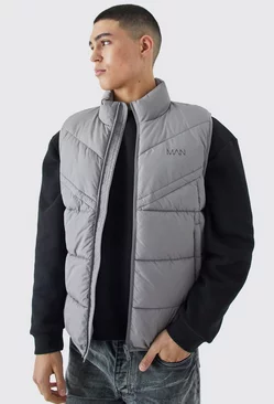 Man Dash Quilted Funnel Neck Gilet Grey