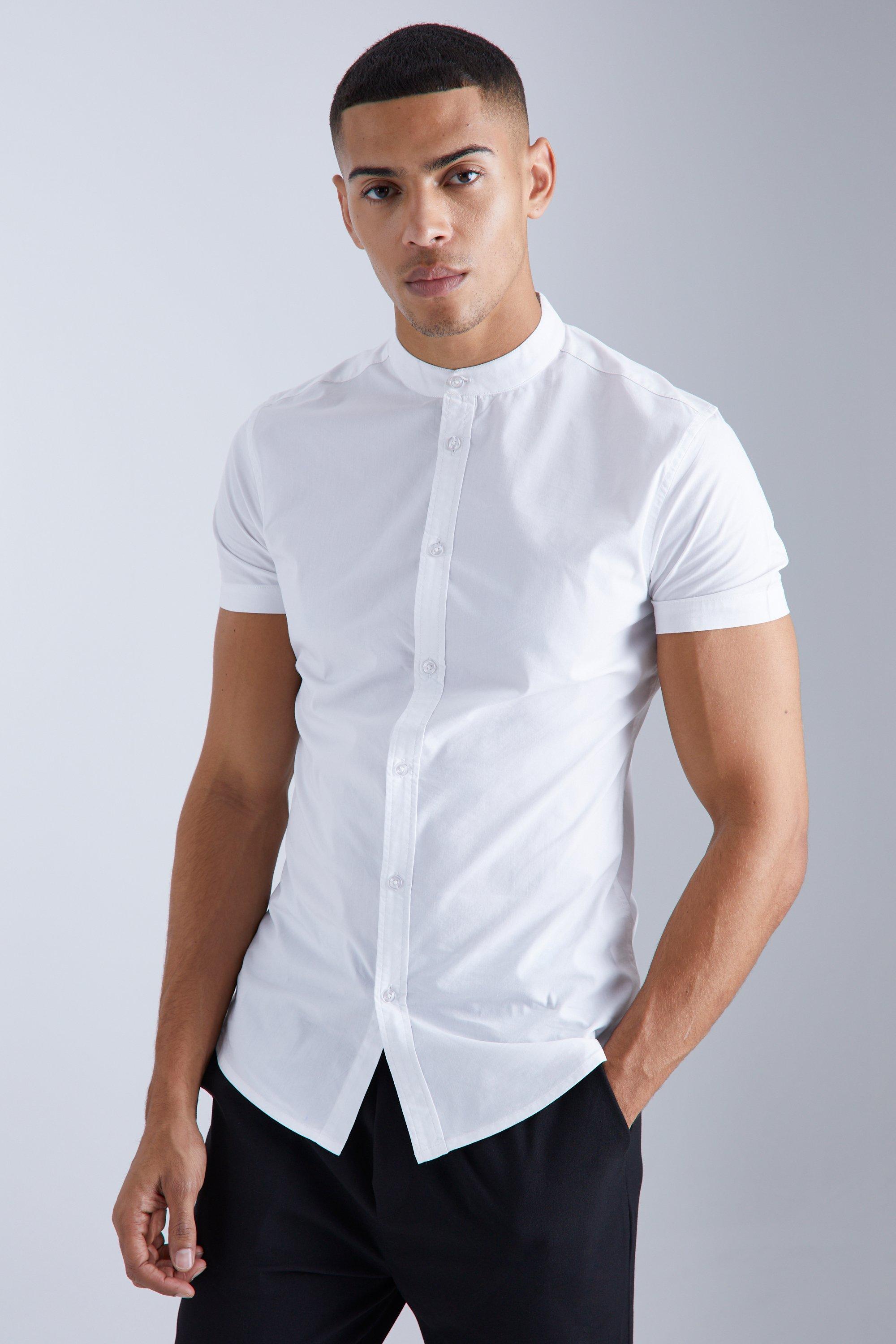 ASOS DESIGN Premium slim sateen shirt with mandarin collar in white