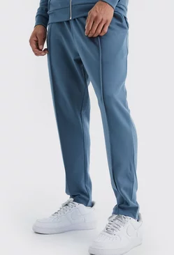 Blue Slim Tapered Elastic Waist Pintuck Crop Sweatpants
