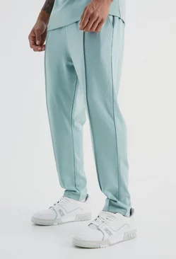 Slim Tapered Elastic Waist Pintuck Crop Sweatpants Light green