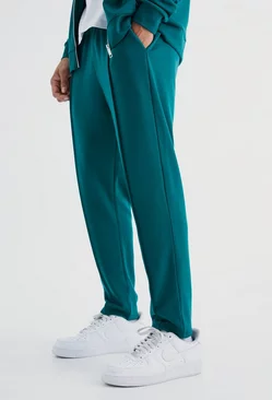 Green Slim Tapered Elastic Waist Pintuck Crop Sweatpants