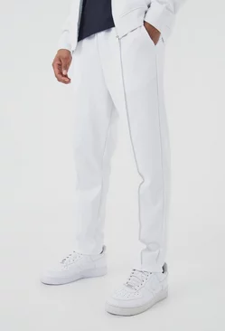 White Slim Tapered Elastic Waist Pintuck Crop Sweatpants