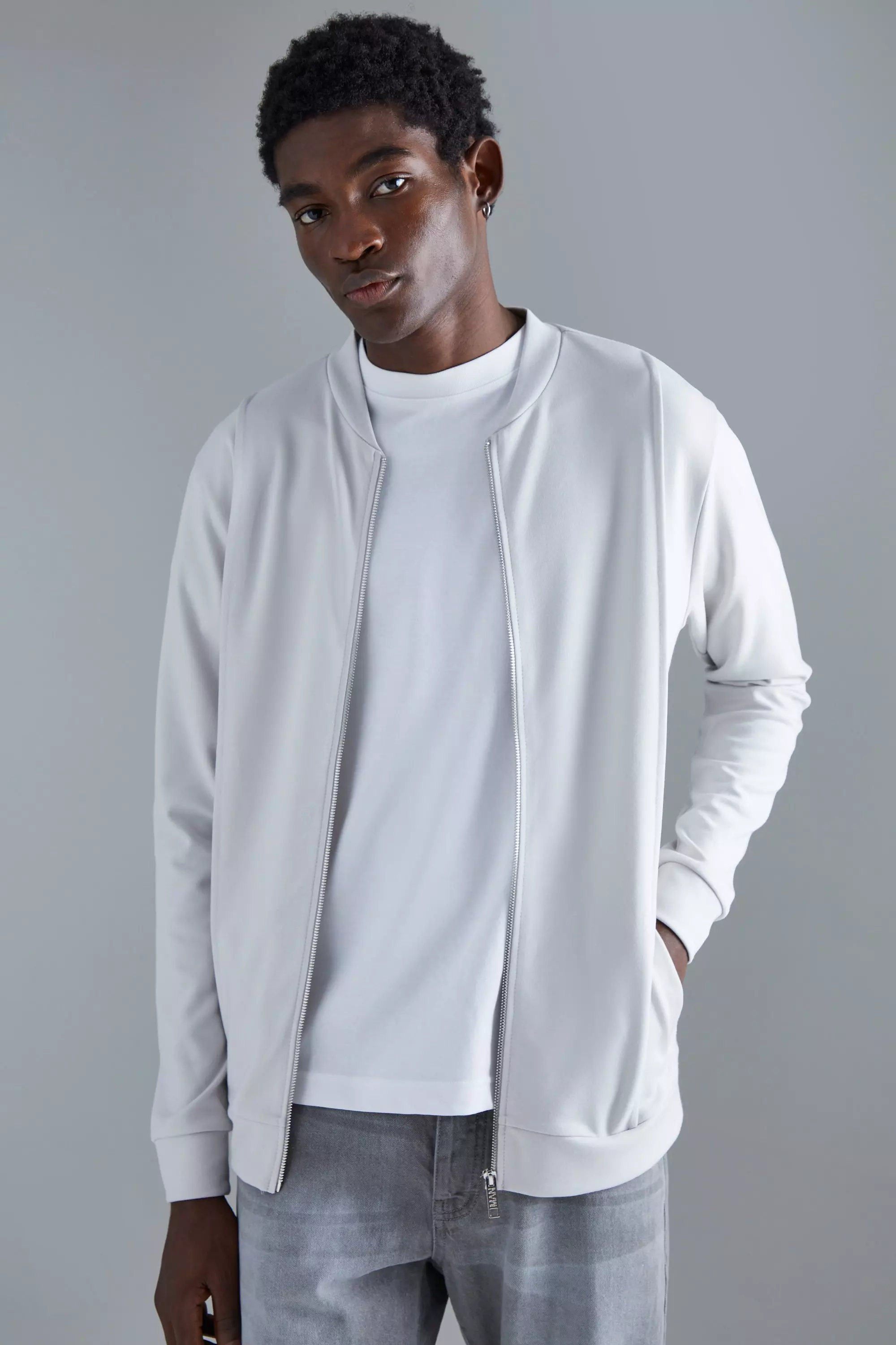 Slim Interlock Bomber Jacket Light grey