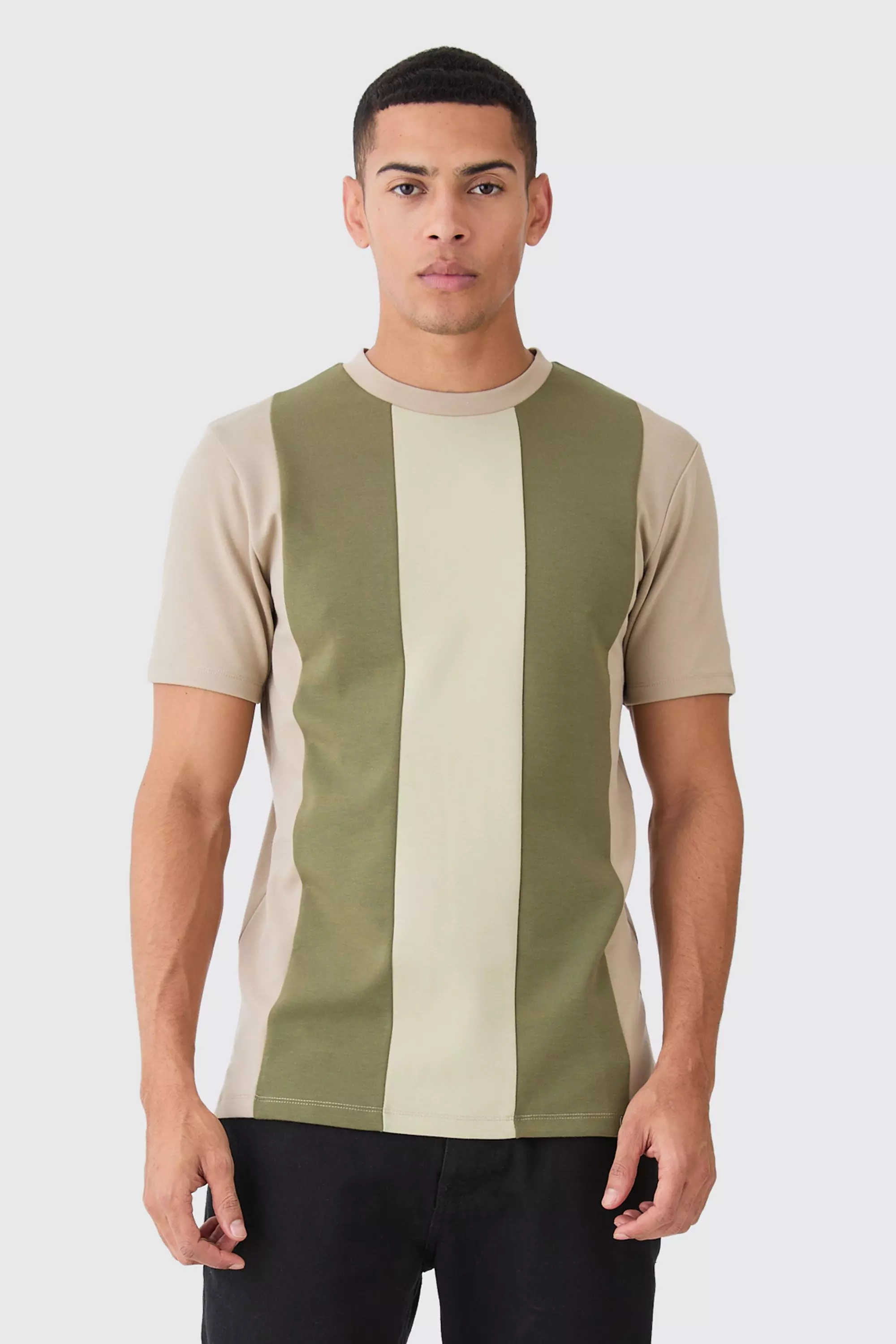 Slim Colour Block Smart T-shirt Khaki