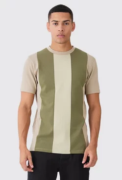 Slim Colour Block Smart T-shirt Khaki