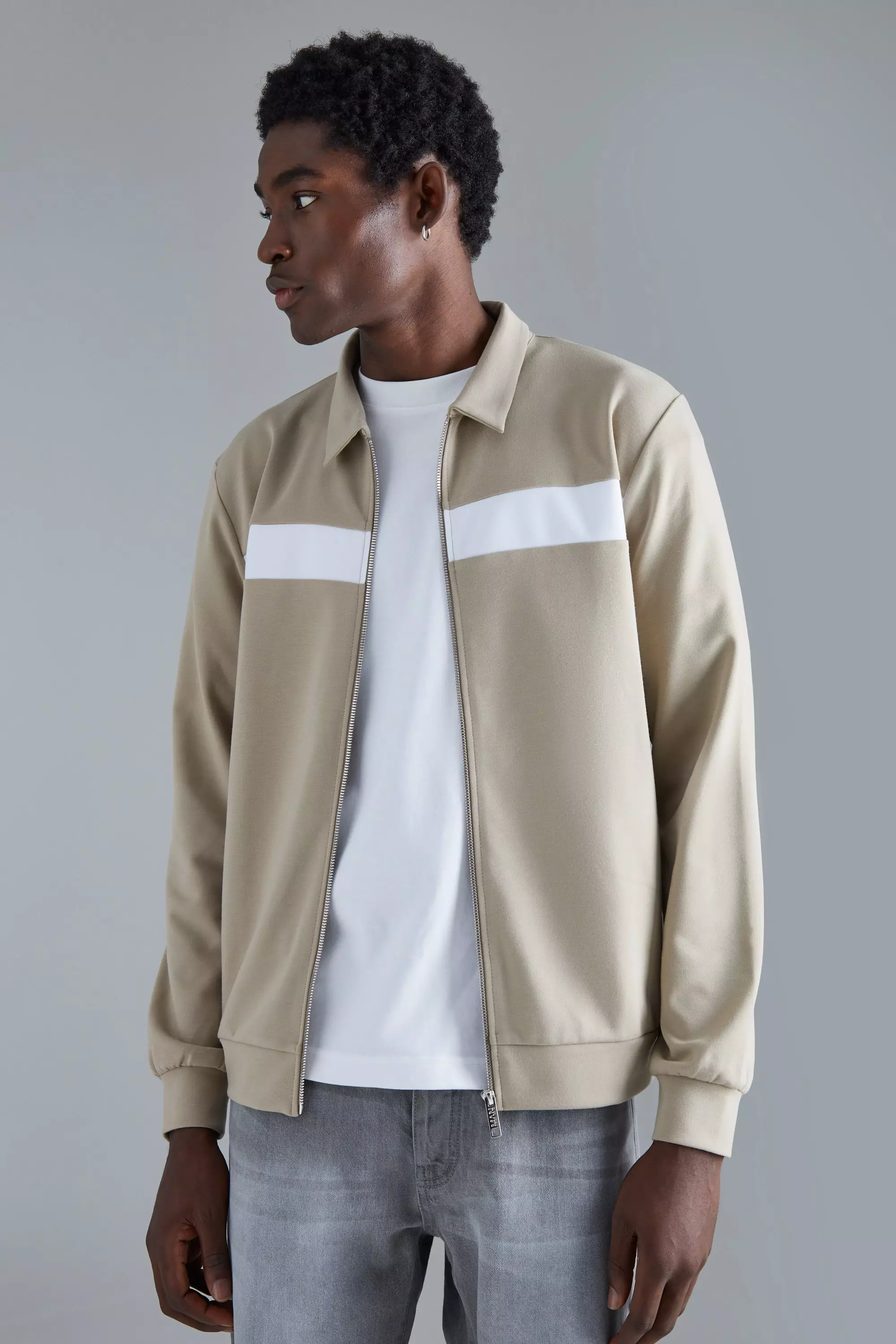 Taupe Beige Core Interlock Harrington