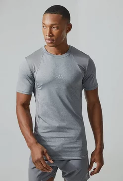 Man Active Mesh Muscle Fit Colour Block T-shirt Light grey