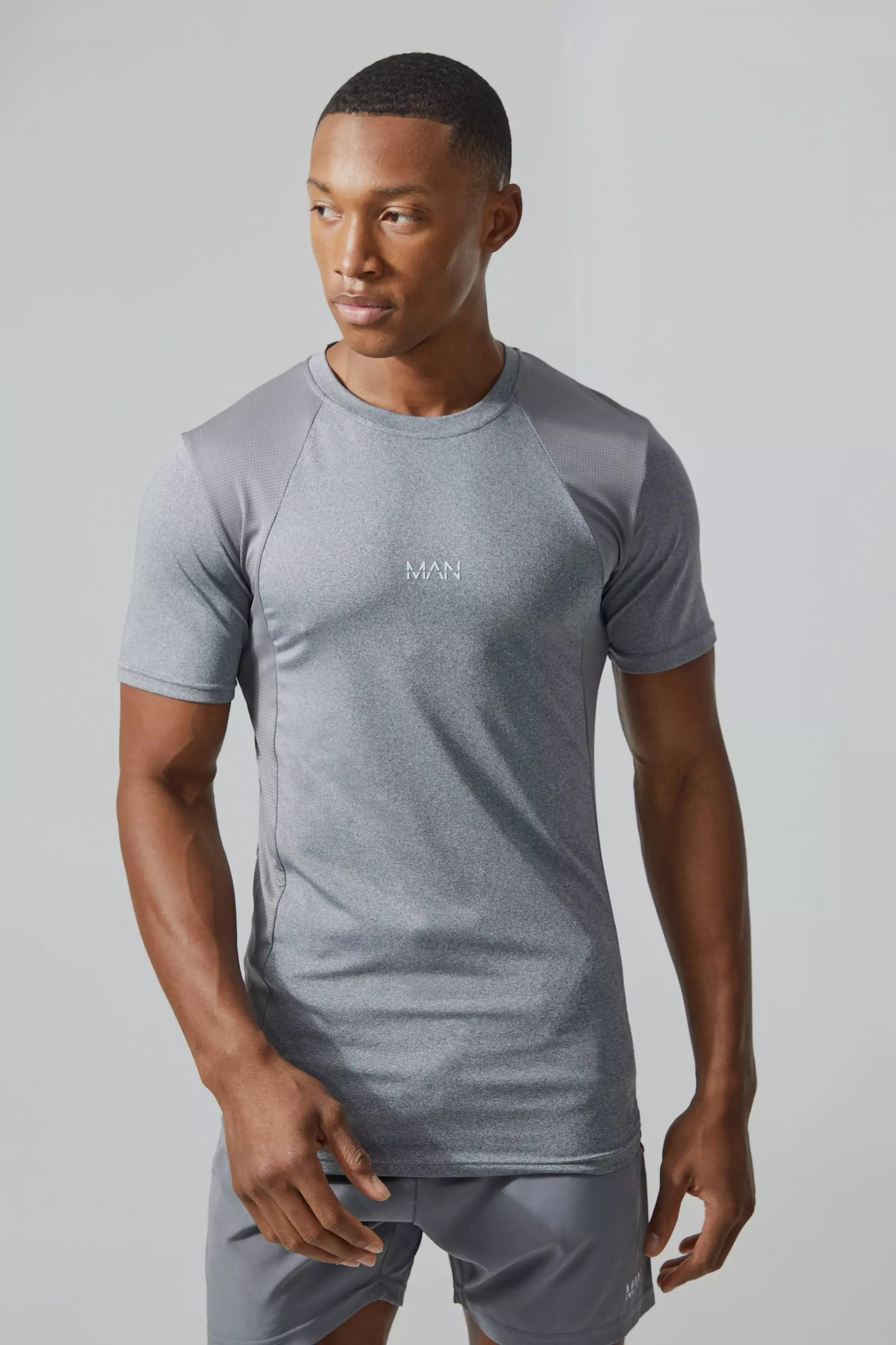 Grey Man Active Mesh Muscle Fit Colour Block T-shirt