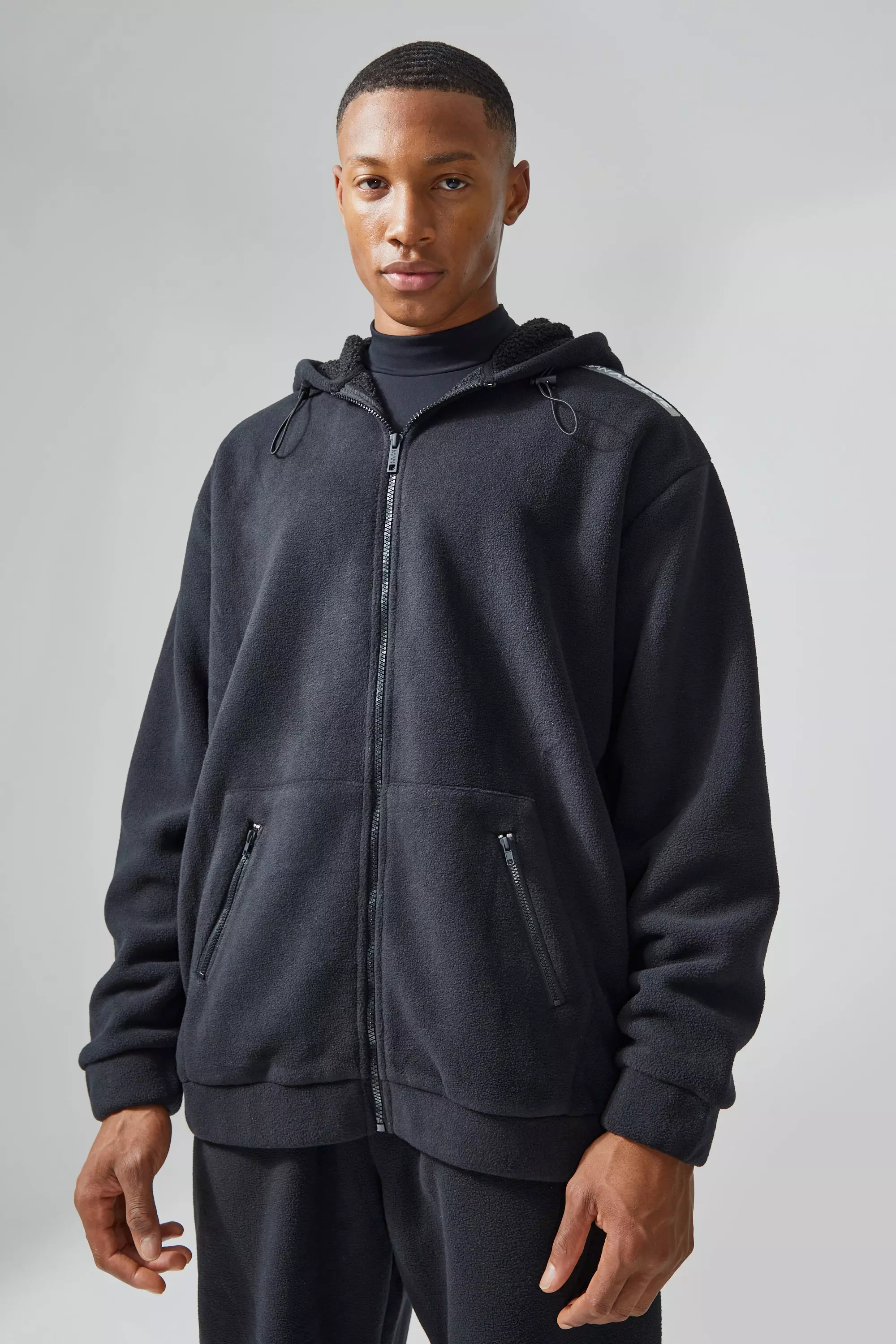 Oversized Heavyweight Fleece Lined Zip Hoodie Black