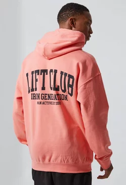 Man Active Oversized Lift Club Hoodie Coral