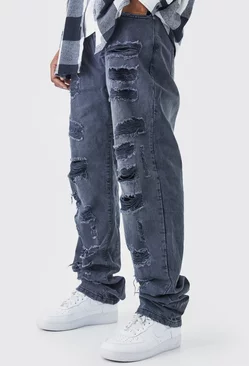 Tall Relaxed Rigid Extreme Ripped Jean Washed black