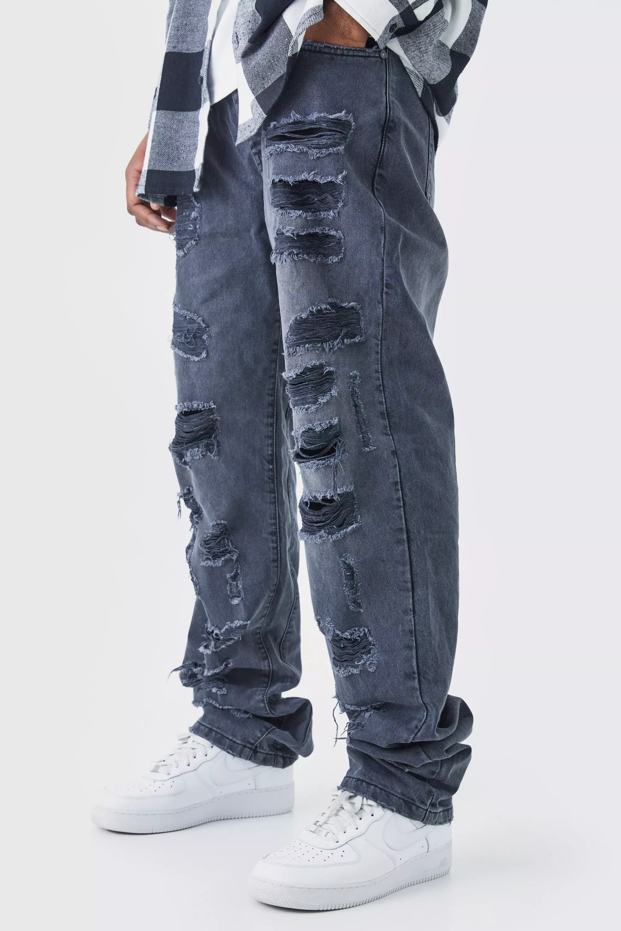 Tall Relaxed Rigid Extreme Ripped Jean Washed black