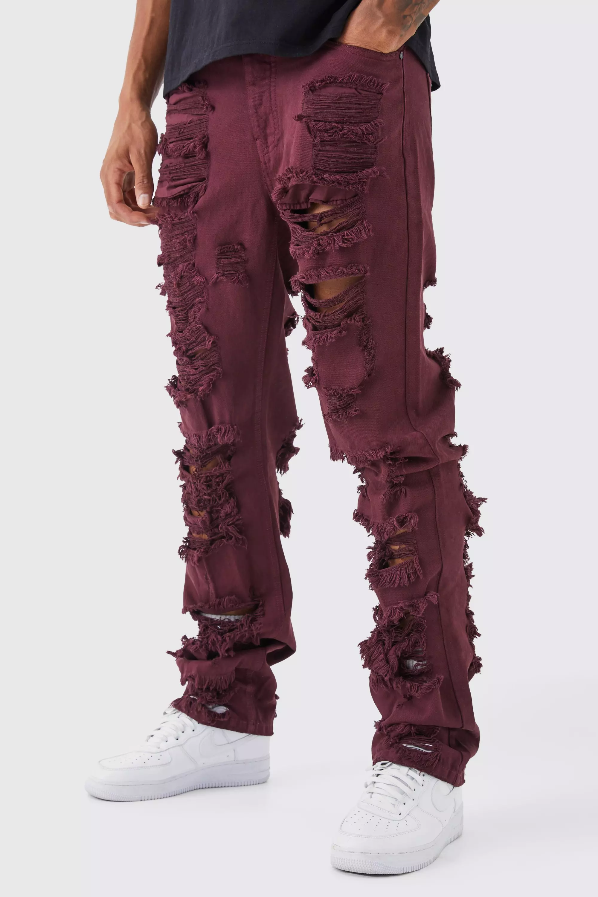 Burgundy Red Tall Relaxed Rigid Extreme Ripped Jean