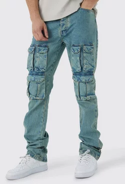 Blue Tall Slim Flare Rigid Washed Zip Gusset Cargo Jean