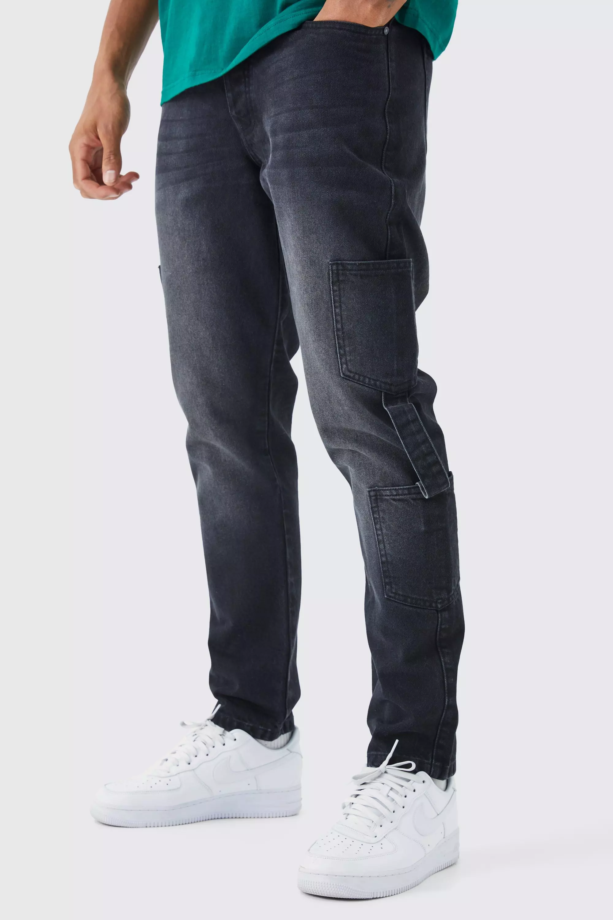 Tall Relaxed Washed Multi Pocket Cargo Jeans