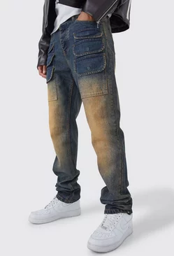 Tall Straight Rigid Ripped Tinted Cargo Jean Antique wash