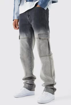 Tall Relaxed Stacked Rigid Ombre Ripped Cargo Jean coffee