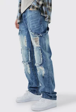 Blue Tall Relaxed Rigid Ripped Carpenter Cargo Jean