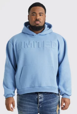 Plus Oversized Boxy Limited Embossed Hoodie Dusty blue