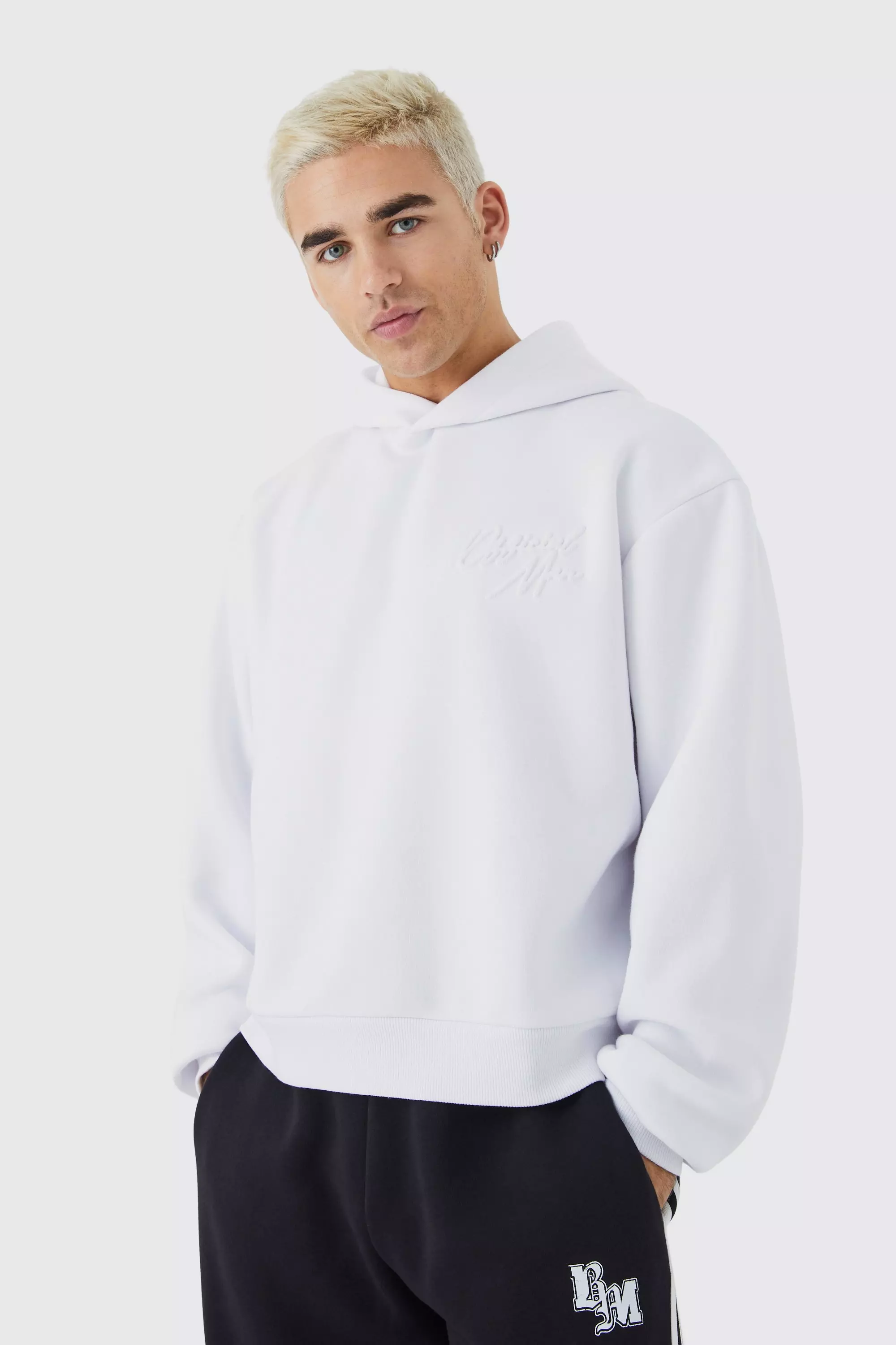 Official Man Oversized Boxy Embossed Hoodie boohooMAN