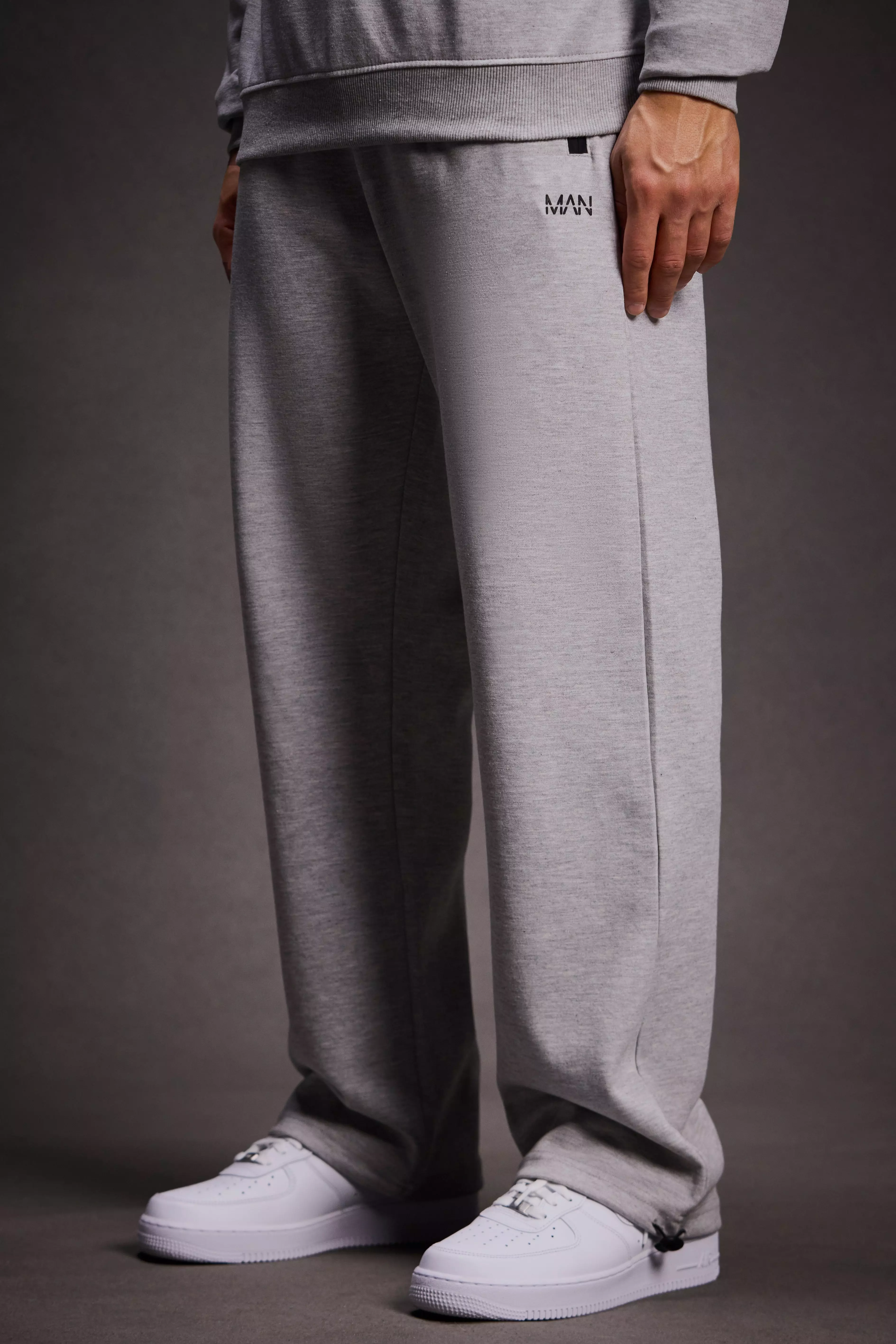 Man Active Fleece Bungee Adjustable Relaxed Sweatpants Grey marl