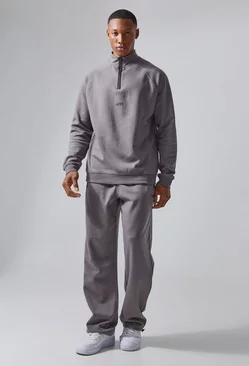 Man Active Tech 1/4 Zip And Jogger Tracksuit Charcoal