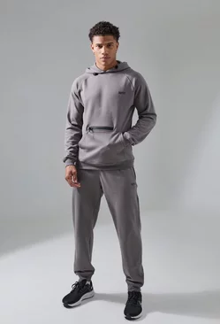 Man Active Tech Hoodie And Jogger Tracksuit Charcoal
