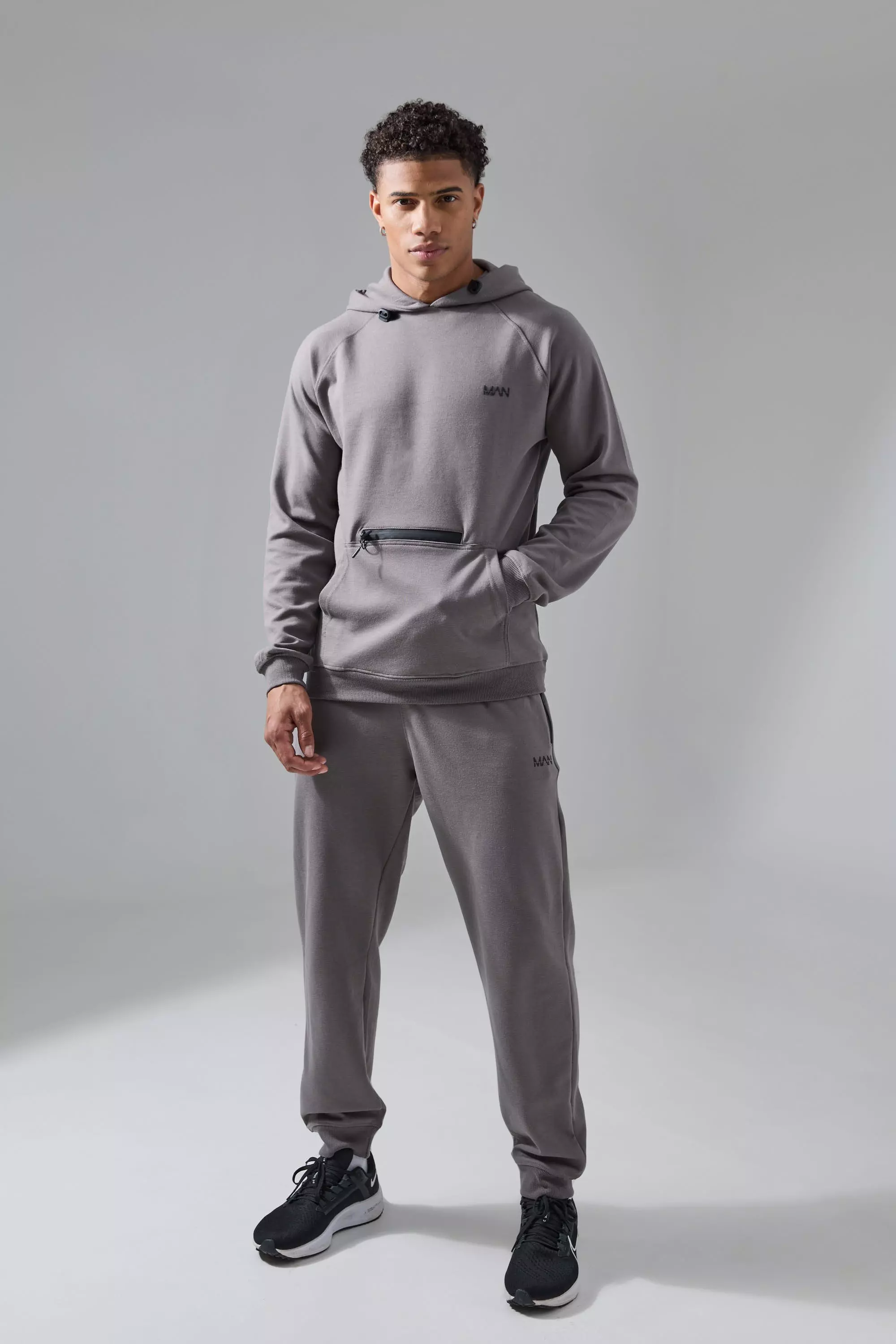 Charcoal Grey Man Active Tech Hoodie And Jogger Tracksuit
