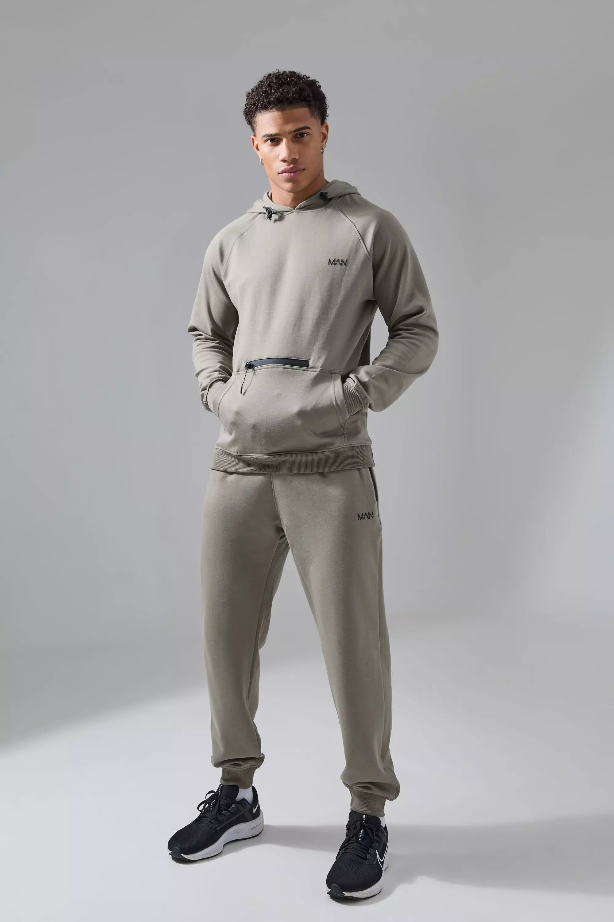 Khaki Man Active Tech Hoodie And Jogger Tracksuit