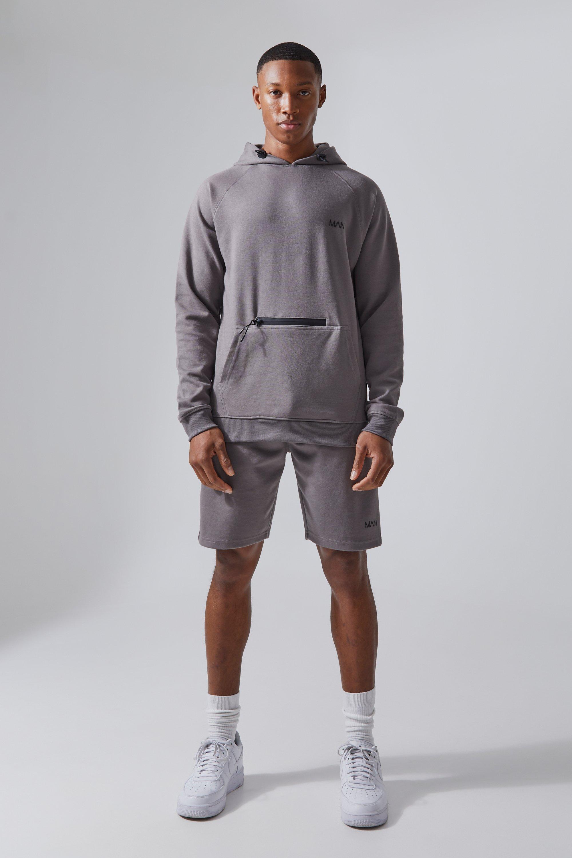 Man Active Fleece Hoodie And Shorts Set boohooMAN UK