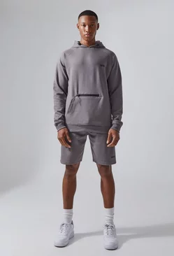 Man Active Tech Hoodie And Shorts Set Charcoal