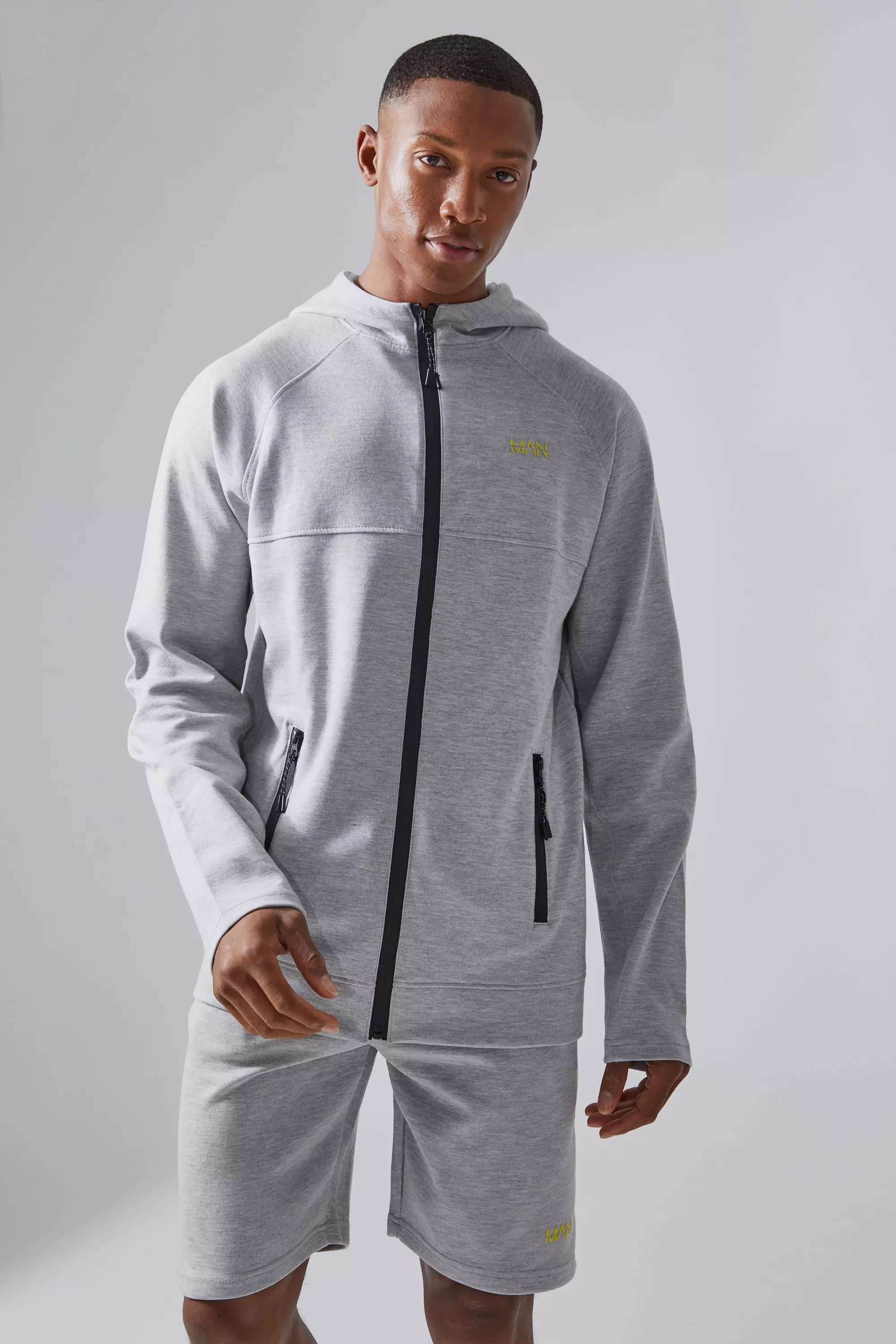Grey marl Man Active Tech Hoodie En Shorts Set alternatieve afbeelding