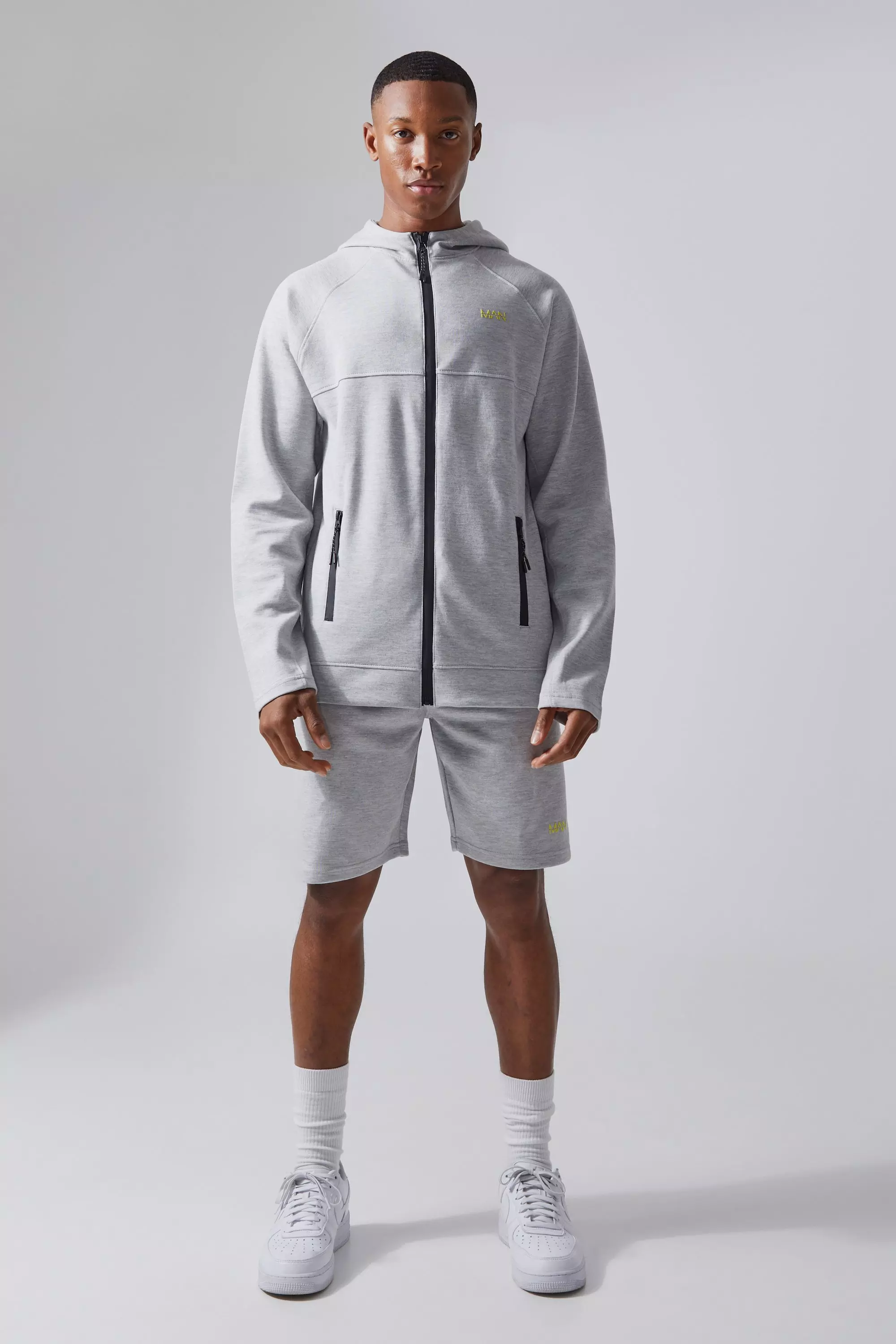 Grey marl Man Active Tech Hoodie En Shorts Set alternatieve afbeelding