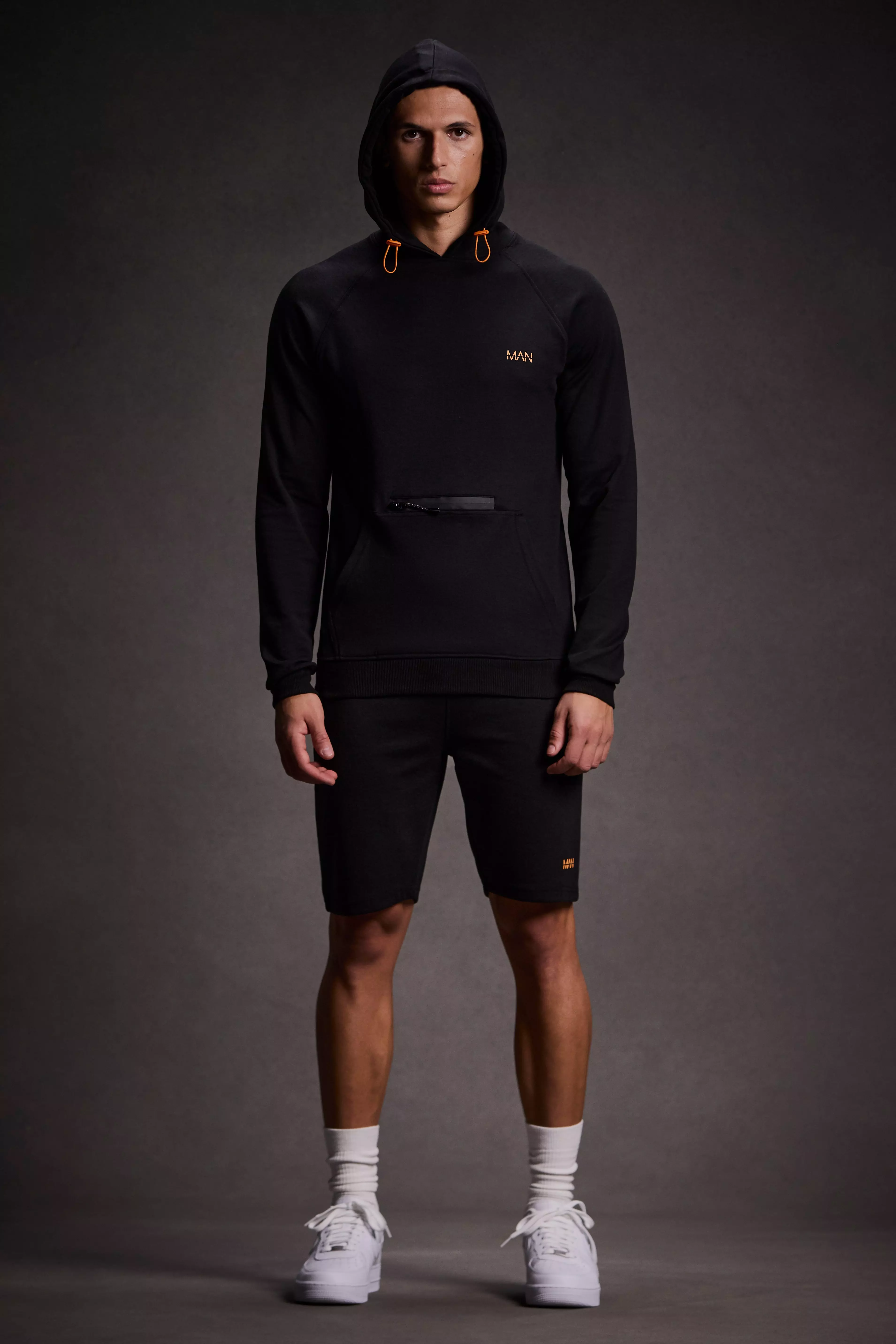 Man Active Tech Hoodie And Shorts Set Black
