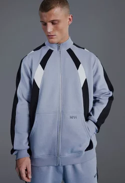 Man Active Oversized Colour Block Track Top Charcoal