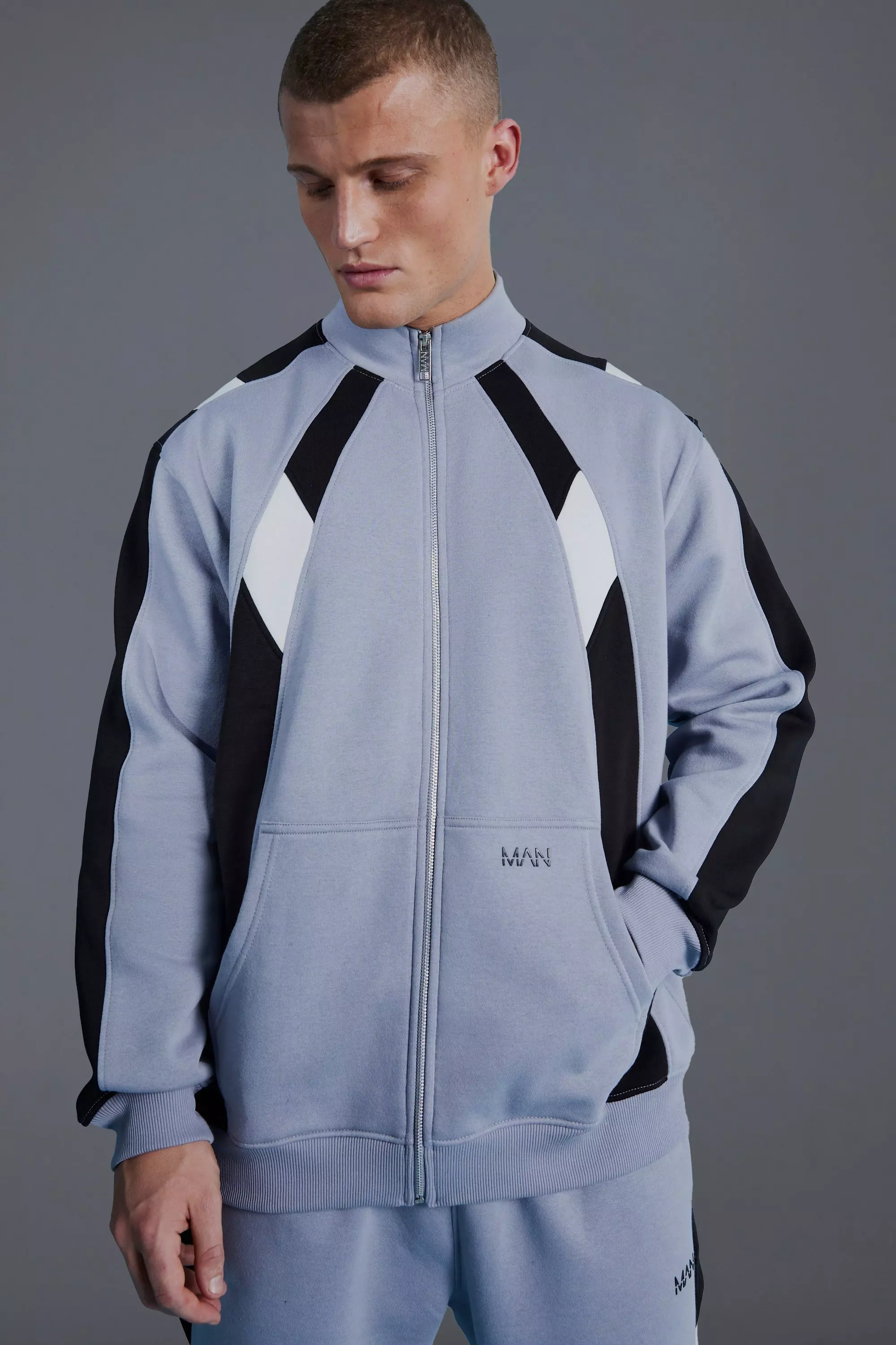 Charcoal Grey Man Active Oversized Colour Block Track Top