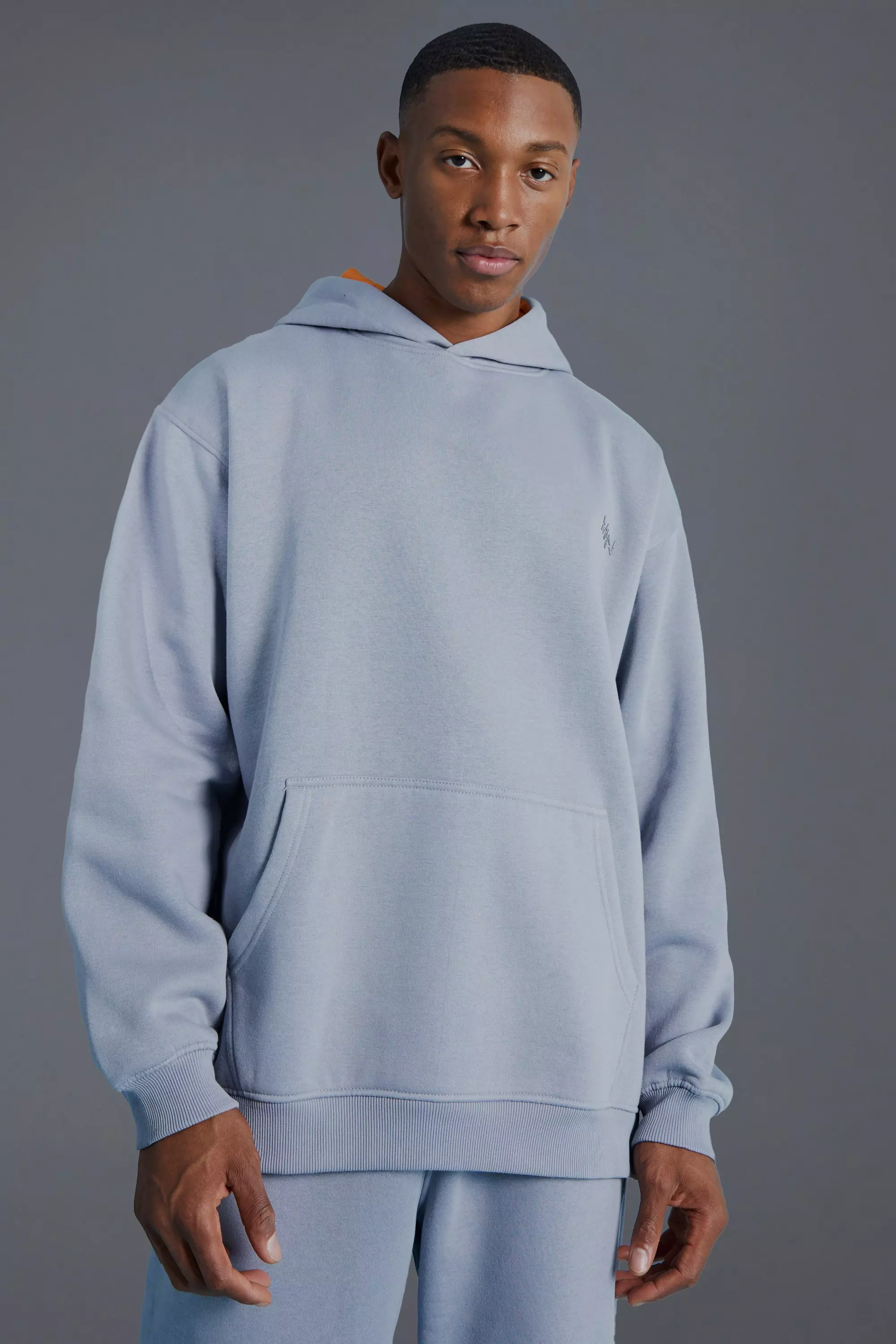 Man Active Oversized Geo Panel Gusset Hoodie Charcoal