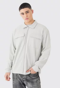 Grey Faux Suede Zip Smart Overshirt