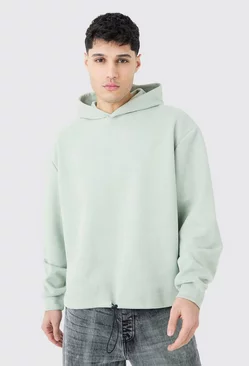 Oversized Boxy Faux Suede Heavyweight Hoodie Sage