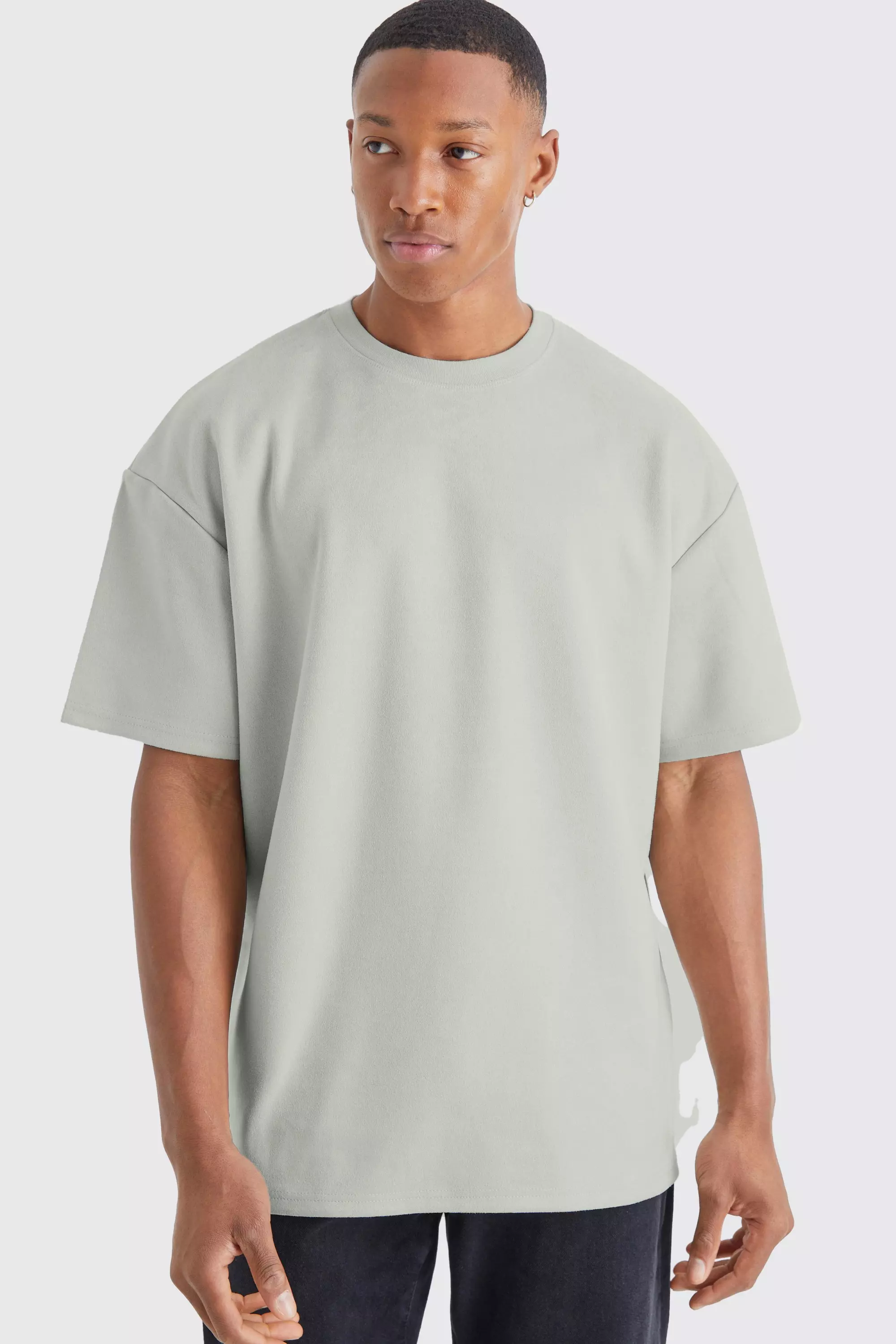 Sage Green Oversized Faux Suede Heavyweight T-shirt
