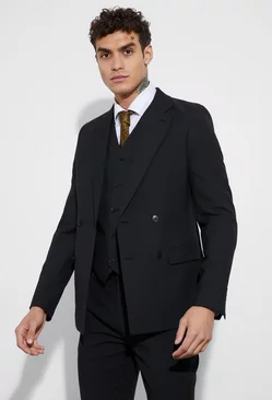 Black Super Skinny Double Breasted Suit Jacket