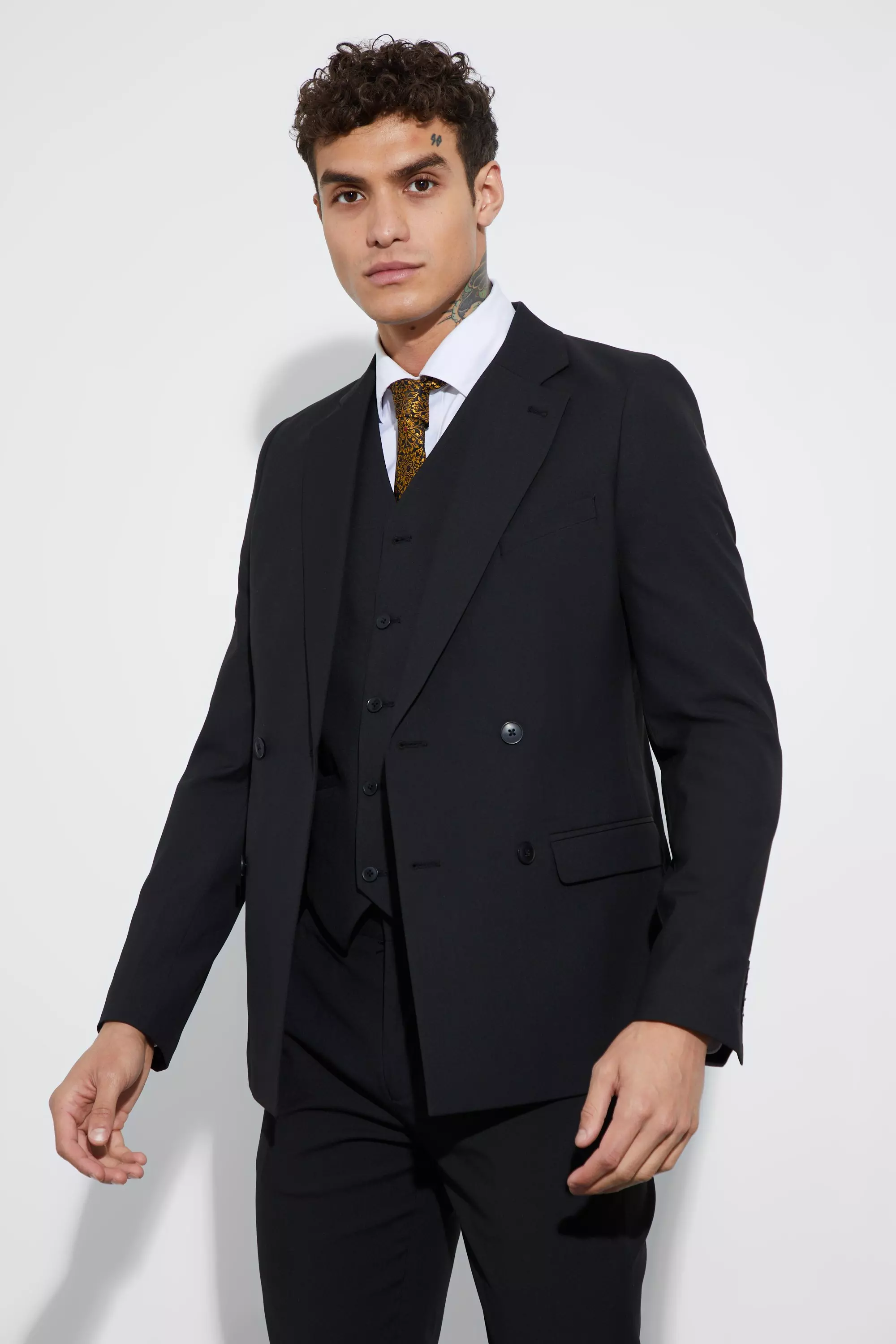 Super Skinny Double Breasted Suit Jacket Black