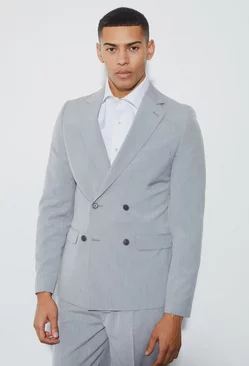 Grey Super Skinny Double Breasted Suit Jacket