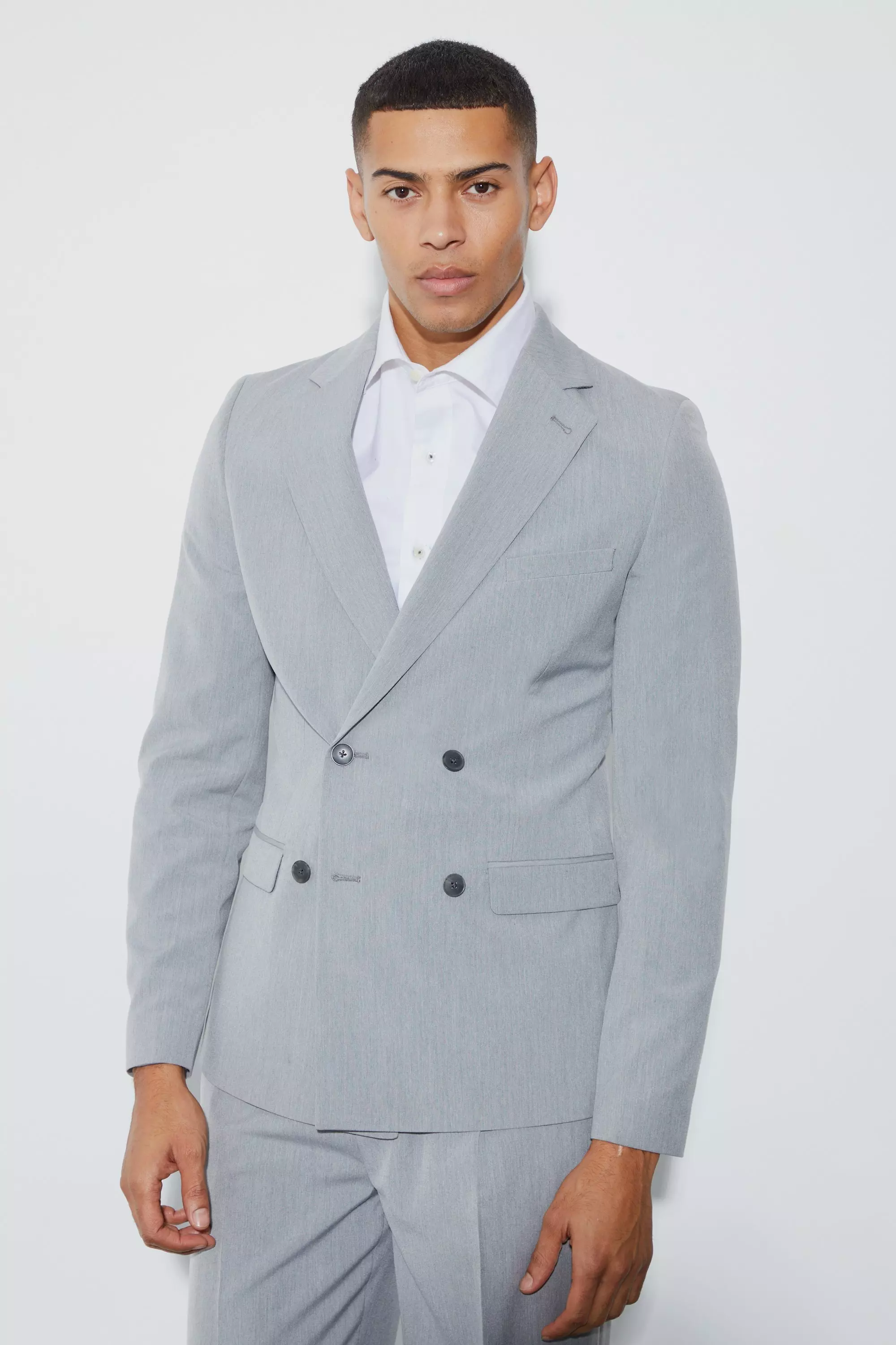 Super Skinny Double Breasted Suit Jacket Grey