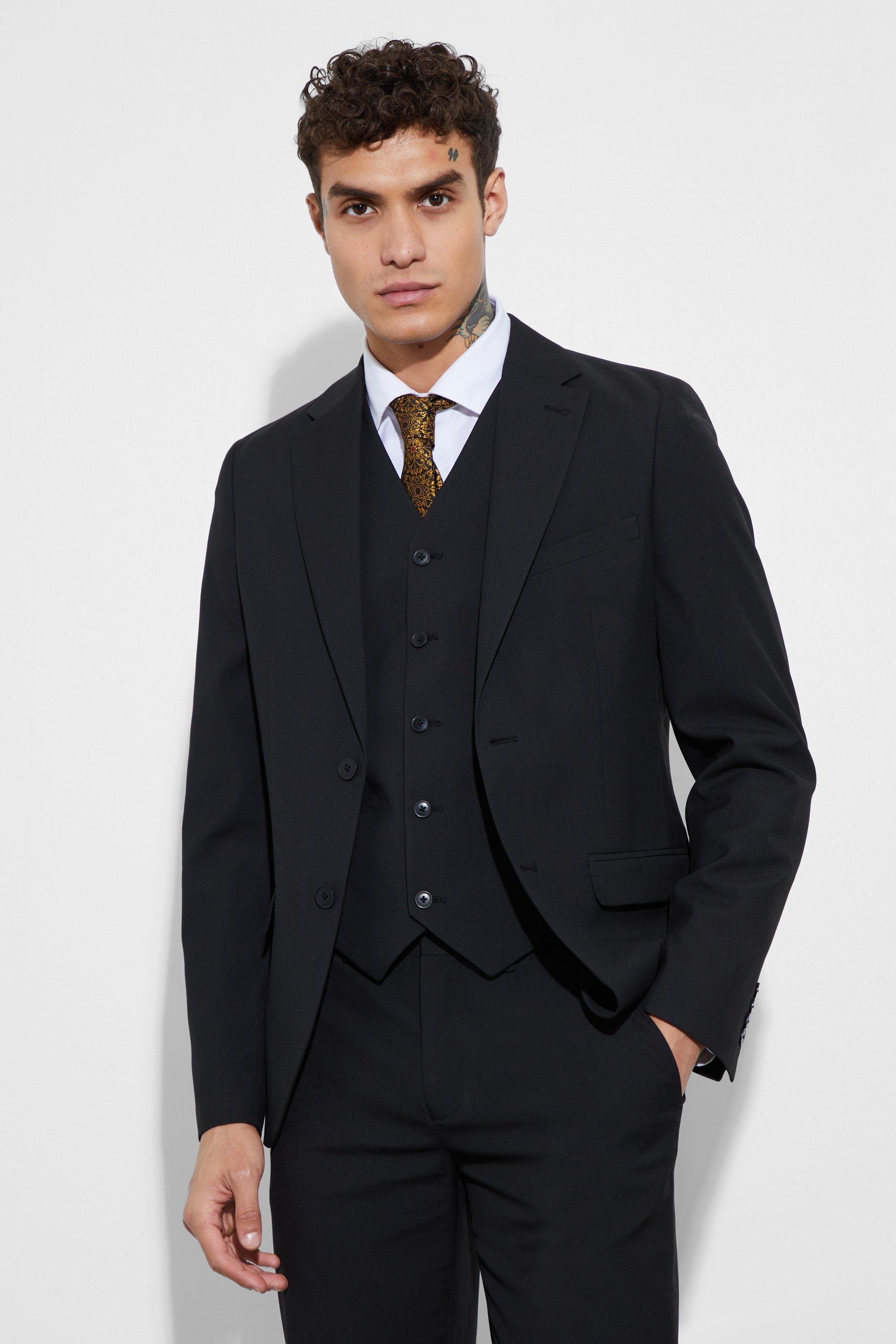 Black Slim Fit Colbert Met Enkele Rij Knopen